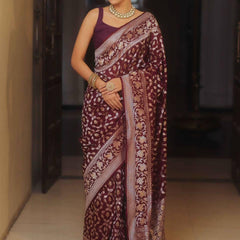 Bewitching Red Soft Silk Saree With Conflate Blouse Piece