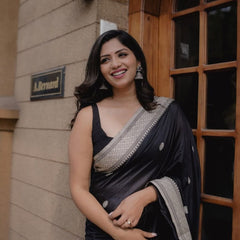 Assemblage Black Soft Silk Saree With Ebullience Blouse Piece