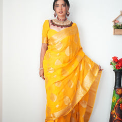 Classy 1-Minute Ready To Wear Yellow Cotton Silk Saree
