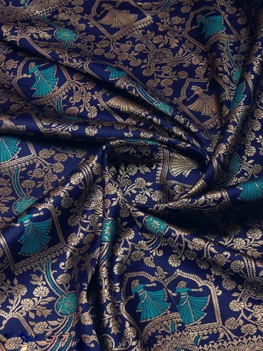 Midnight Majesty: Designer Kanjivaram Silk Saree in Navy Blue & Teal Green