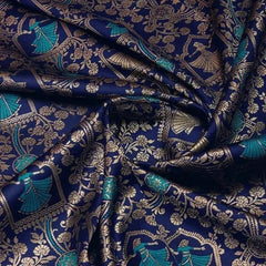Midnight Majesty: Designer Kanjivaram Silk Saree in Navy Blue & Teal Green