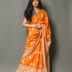 Designer Banarasi Silk Saree with Heavy Brocade Work Dark Yellow